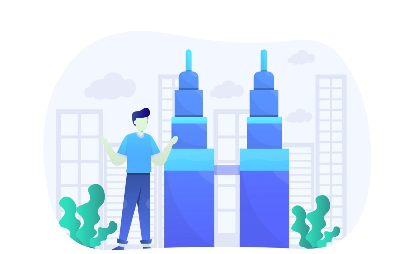 Download Vector "Twin Towers Flat Design - Vector Image" / Twin Towers Flat Design - Vector Image - Vector на тему графика illustration,vector,flat,landmark,eiffel,travel,tourism,architecture,tower,city,building,world,monument,famous,lansdcape