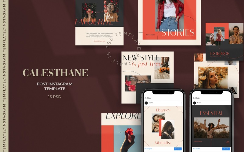 Download Шаблон для соцсетей "Calesthane - Fashion Instagram Post Template for Social Media" / Calesthane - Fashion Instagram Post Template for Social Media - Шаблон для соцсетей на тему графика creative,instagram,post,feed,fashion,feminime,stylish,lifestyle,layout,unique,minimal,whitespace,modern,clean,elegant