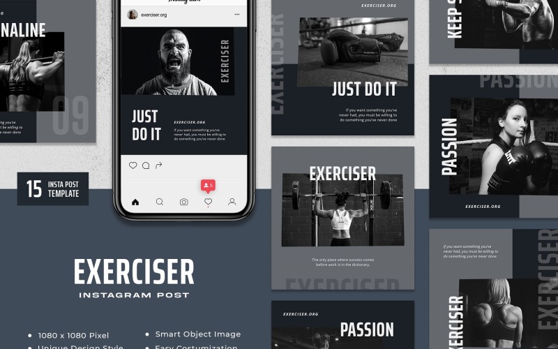 Download Шаблон для соцсетей "Exerciser - Gym & Fitness Instagram Post Template for Social Media" / Exerciser - Gym & Fitness Instagram Post Template for Social Media - Шаблон для соцсетей на тему графика instagram,post,igfeed,feed,gym,fitness,health,workout,exercise,fit,lifestyle,healthy,sport,training,body