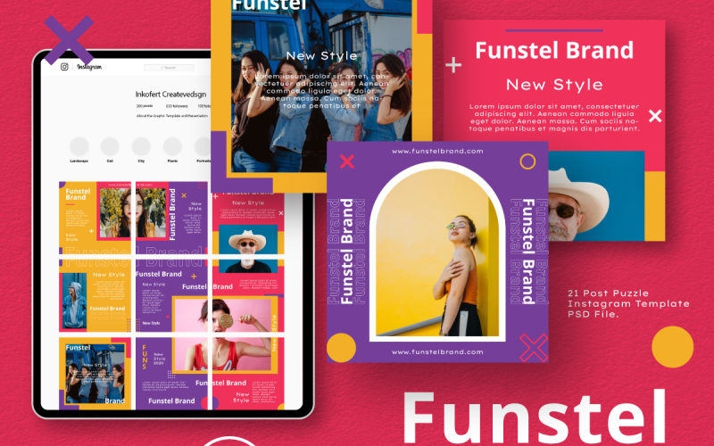 Download Шаблон для соцсетей "Funstel Puzzle Instagram Feed Template for Social Media" / Funstel Puzzle Instagram Feed Template for Social Media - Шаблон для соцсетей на тему графика agency,busines,corporate,instagram,insta,story,portfolio,studio,profesional,urban,modern,minimalist,simple,feed,marketing,ecommerce,promotion,psd,creative,company
