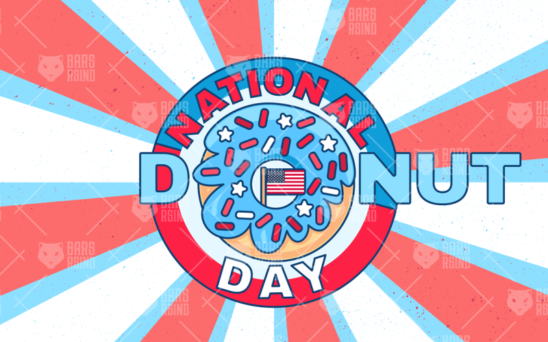 Download Иллюстрация "National Donut Day - Illustration" / National Donut Day - Illustration - Иллюстрация на тему графика card,vintage,logo,illustration,poster,design,sign,retro,cute,sweet,food,vector,round,happy,holiday,bakery,cafe,event,decoration,background,graphic,cake,icon,celebration,element,day,donut,symb