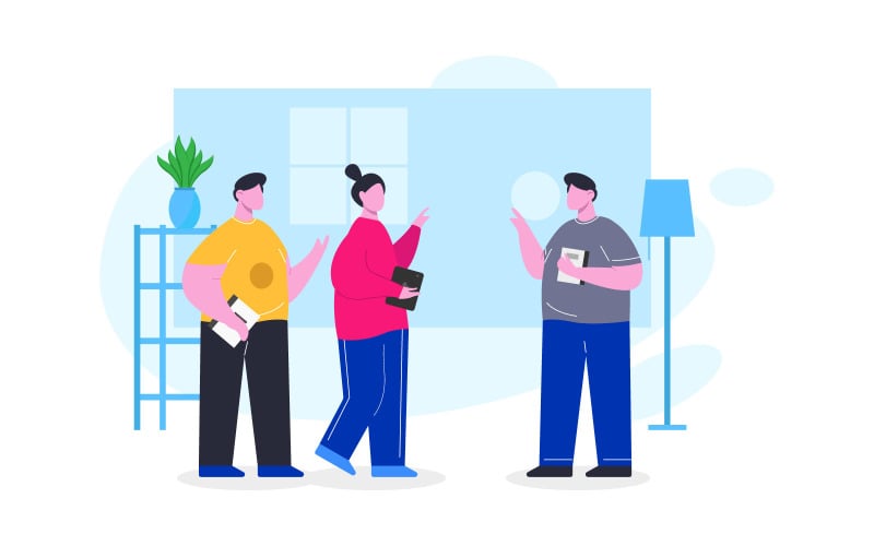 Download Иллюстрация "People discussion - Illustration" / People discussion - Illustration - Иллюстрация на тему графика illustration,flat,design,people,discussion,teamwork,web,element,ui,vector