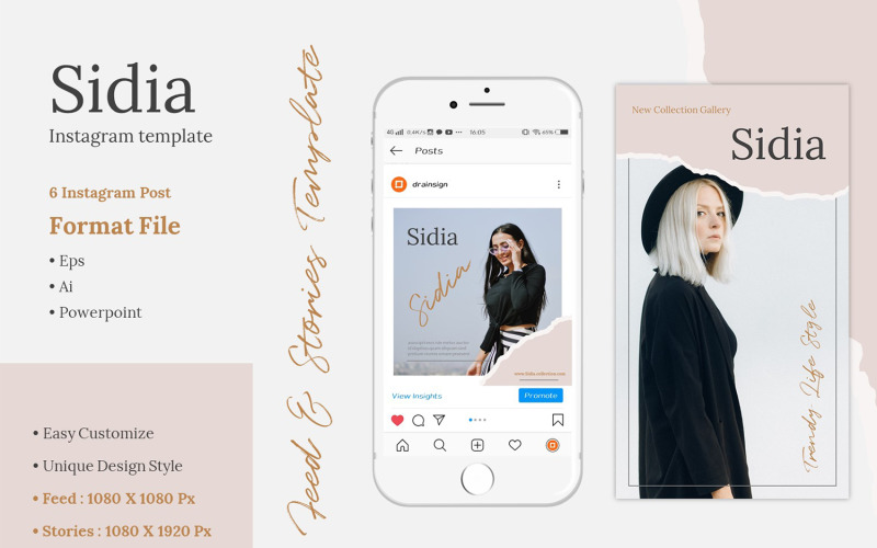 Download Шаблон для соцсетей "Sidia - Instagram Post Social Media Template" / Sidia - Instagram Post Social Media Template - Шаблон для соцсетей на тему графика social,media,instagram,feeds,stories,template,fashion,multipurpose,minimalist,kit,post,marketing,ai,powerpoint,eps,newest,best,graphic,unique,simple