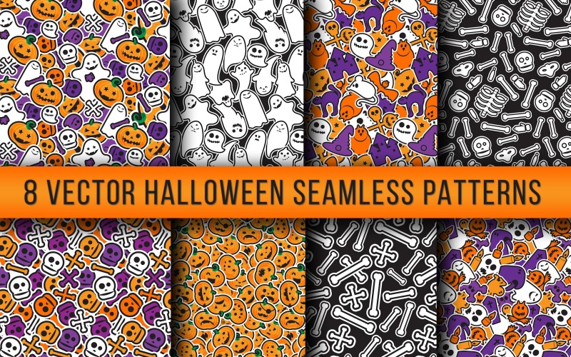 Download Pattern "Stylish Halloween Seamless  s Set Pattern" / Stylish Halloween Seamless  s Set Pattern - Pattern на тему графика fun,vintage,illustration,design,sign,greeting,nature,party,autumn,vector,simple,texture,fabric,art,comic,happy,holiday,ornament,body,orange,season,decoration,background,black,white,graphic,gi