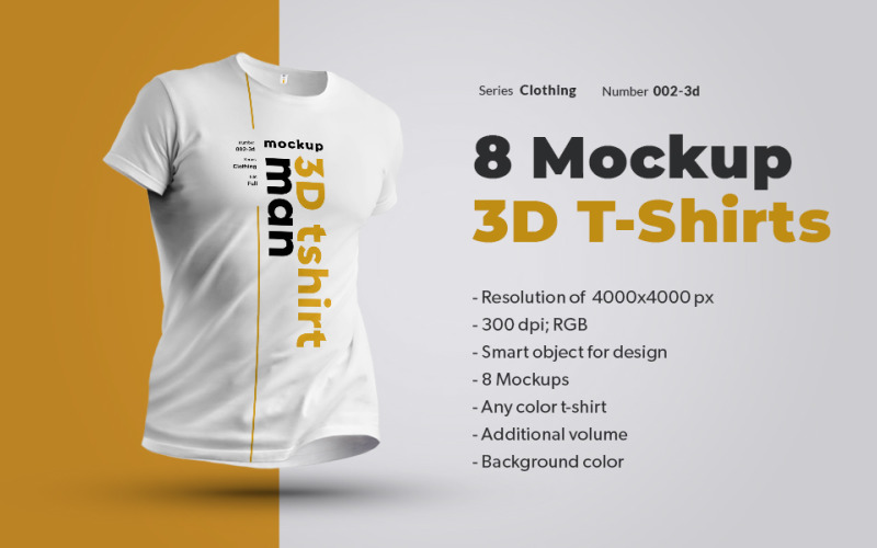 8 T-Shirts 3D Mann Produkt Mockup