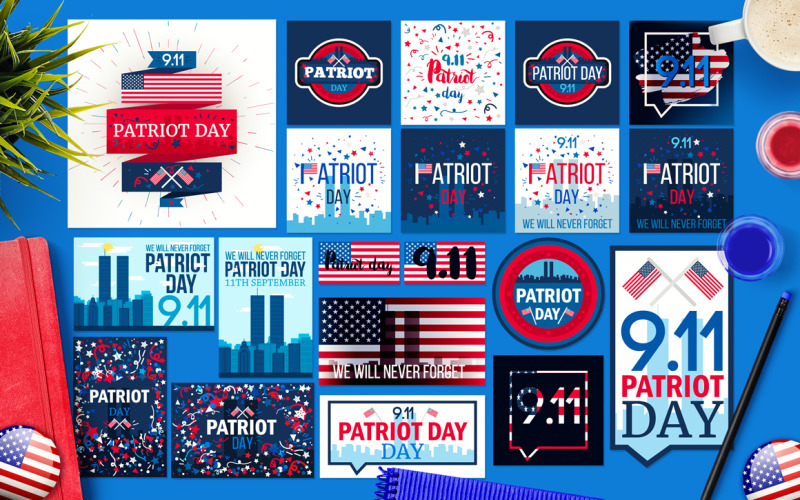 Download Фирменный стиль "Patriot Day Banners - Corporate Identity Template" / Patriot Day Banners - Corporate Identity Template - Фирменный стиль на тему графика lettering,card,typography,illustration,label,poster,design,template,greeting,vector,text,flyer,holiday,badge,star,event,building,background,stripe,banner,flag,celebration,ribbon,america,day,s