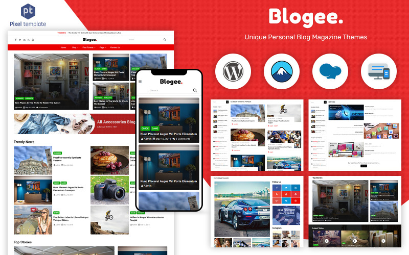 Blogee - WordPress-tema med flera koncept och nyheter