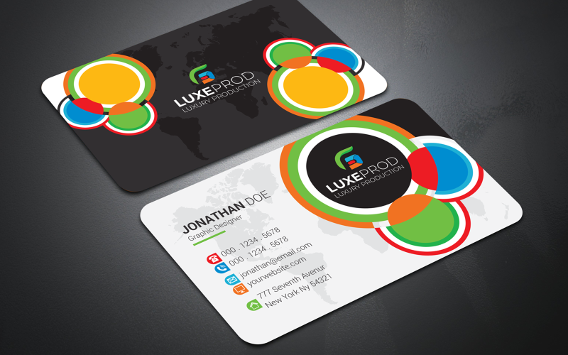 Download Фирменный стиль "Colorful Business Card - Corporate Identity Template" / Colorful Business Card - Corporate Identity Template - Фирменный стиль на тему графика black,blue,bundle,business,card,clean,cmyk,color,company,corporate,creative,design,green,horizontal,modern,personal,print,ready,professional,psd