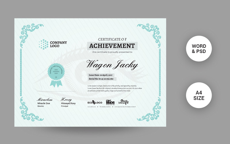 Download Шаблон сертификата "Achievement Certificate Template" / Achievement Certificate Template - Шаблон сертификата на тему графика editable,completion,appreciation,achievement,certificate,custom,diploma,printed,file,template,graduation