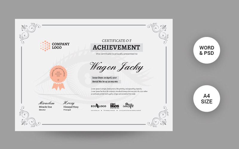 Download Шаблон сертификата "Achievement Certificate Template" / Achievement Certificate Template - Шаблон сертификата на тему графика editable,completion,appreciation,achievement,certificate,custom,diploma,printed,file,template,graduation