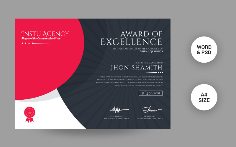 Download Шаблон сертификата "Design Certificate Template" / Design Certificate Template - Шаблон сертификата на тему графика editable,completion,appreciation,achievement,certificate,custom,diploma,printed,file,template,word,graduation