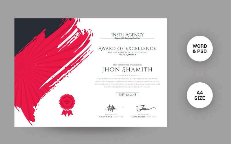 Download Шаблон сертификата "Modern Certificate Template" / Modern Certificate Template - Шаблон сертификата на тему графика editable,completion,appreciation,achievement,certificate,custom,diploma,printed,file,template,word,graduation