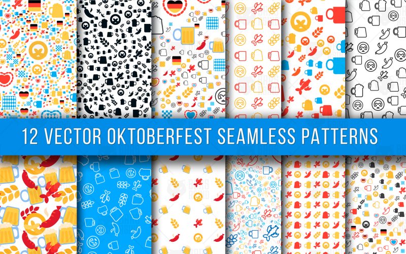 Download Pattern "Oktoberfest Seamless Set Pattern" / Oktoberfest Seamless Set Pattern - Pattern на тему графика vintage,illustration,beer,design,brewery,retro,food,party,autumn,vector,simple,collection,fresh,holiday,style,festival,yellow,restaurant,flat,bar,blue,drink,menu,background,white,graphic,icon