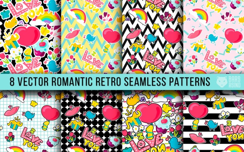 Download Pattern "Retro Romantic Seamless Set Pattern" / Retro Romantic Seamless Set Pattern - Pattern на тему графика wedding,fun,typography,design,retro,cute,sweet,romantic,fashion,decorative,heart,trendy,vector,love,text,art,collection,rainbow,ornament,badge,pink,pop,decoration,flower,background,couple,gif