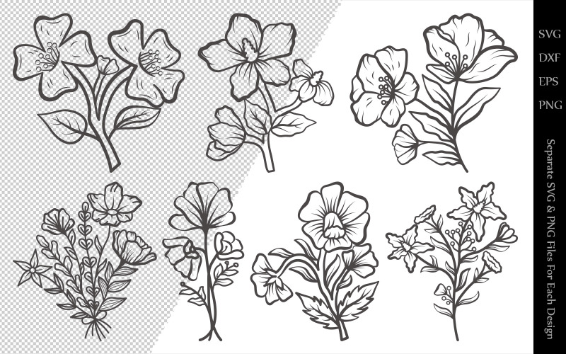 Download Wild Flower Outline Bundle Drawings Illustration