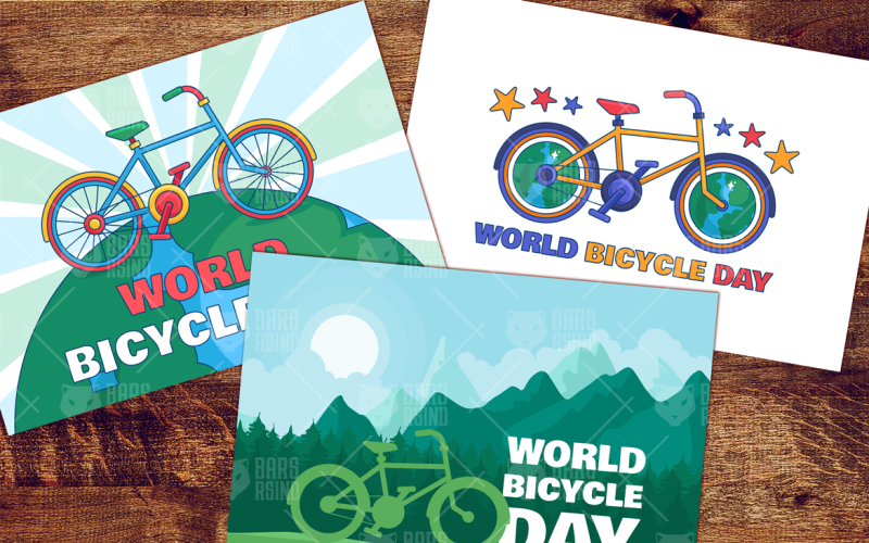 Download Иллюстрация "World Bicycle Day Set - Illustration" / World Bicycle Day Set - Illustration - Иллюстрация на тему графика illustration,poster,nature,vector,sport,flyer,holiday,travel,globe,health,green,environmental,earth,planet,lifestyle,energy,healthy,eco,environment,forest,bicycle,bike,free,transportation,ban