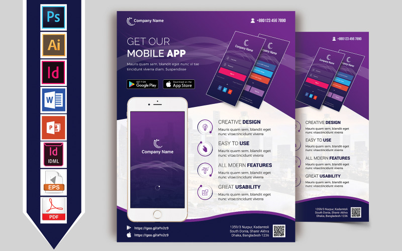 Dépliant promotionnel d'application mobile Vol-01 - Modèle d'identité d'entreprise