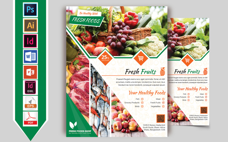 Флаер для продуктового магазина Fresh Food Vol-02 - Шаблон фирменного стиля