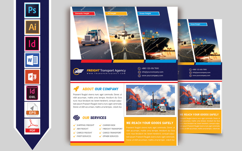 Download Фирменный стиль "Freight Transport Agency Flyer Vol-01 - Corporate Identity Template" / Freight Transport Agency Flyer Vol-01 - Corporate Identity Template - Фирменный стиль transport,agency,freight,transit,truck,service,courier,flyer,poster,air,sheep,cargo