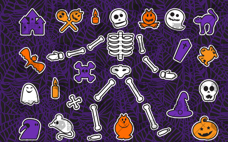 Download Фирменный стиль "Halloween Stickers Set - Corporate Identity Template" / Halloween Stickers Set - Corporate Identity Template - Фирменный стиль на тему графика fun,vintage,design,sign,party,vector,fabric,art,collection,comic,happy,holiday,ornament,orange,decoration,background,black,graphic,skeleton,ghost,print,spider,pin,icon,cartoon,character,candl