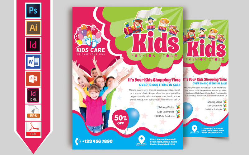 Download Фирменный стиль "Kids Fashion Shop Flyer Vol-02 - Corporate Identity Template" / Kids Fashion Shop Flyer Vol-02 - Corporate Identity Template - Фирменный стиль kids,fashion,shop,shopping,flyer,baby,psd,eps,vector,indesign,ms,word,print,discount