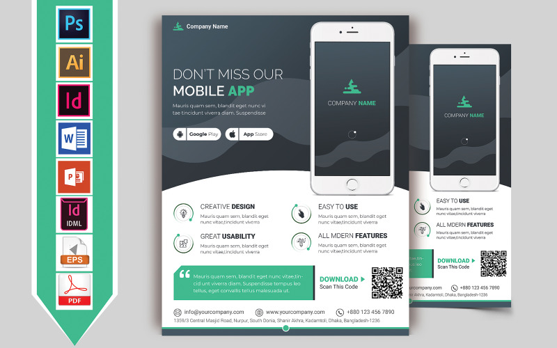 Download Фирменный стиль "Mobile App Promotional Flyer Vol-02 - Corporate Identity Template" / Mobile App Promotional Flyer Vol-02 - Corporate Identity Template - Фирменный стиль mobile,app,flyer,psd,eps,word,indesign,doc,docx,file,application,promotion,promotional,company,android,ios,poster,vector,in,design