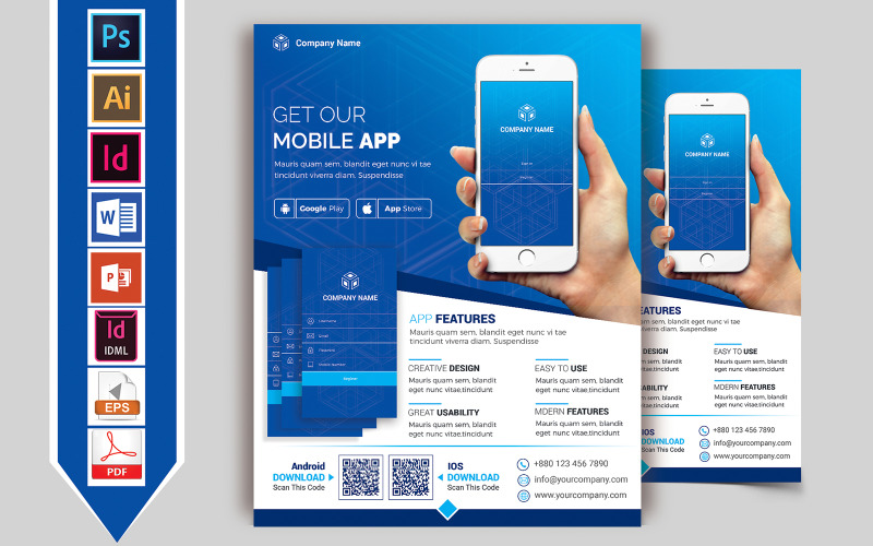 Download Фирменный стиль "Mobile App Promotional Flyer Vol-03 - Corporate Identity Template" / Mobile App Promotional Flyer Vol-03 - Corporate Identity Template - Фирменный стиль mobile,app,flyer,psd,eps,word,indesign,doc,docx,file,application,promotion,promotional,company,android,ios,poster,vector,in,design