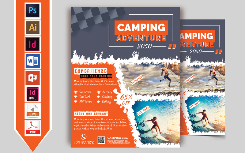 Download Фирменный стиль "Camping Adventure Flyer Vol-01 - Corporate Identity Template" / Camping Adventure Flyer Vol-01 - Corporate Identity Template - Фирменный стиль camp,camping,adventure,tour,travel,hill,surfing,jumping,flyer,poster,mountain,forest,sea,beach