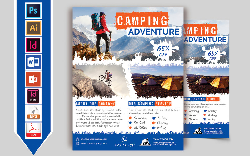 Download Фирменный стиль "Camping Adventure Flyer Vol-02 - Corporate Identity Template" / Camping Adventure Flyer Vol-02 - Corporate Identity Template - Фирменный стиль camp,camping,adventure,tour,travel,hill,surfing,jumping,flyer,poster,mountain,forest,sea,beach
