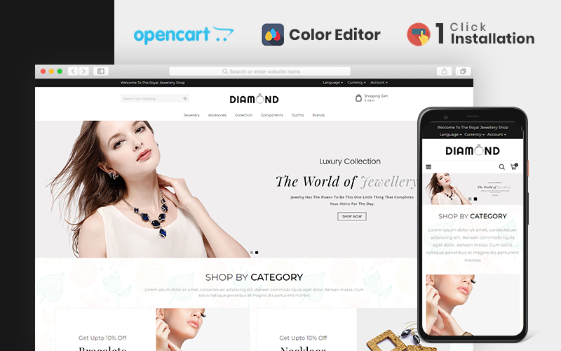 шаблон opencart ювелирного магазина с бриллиантами