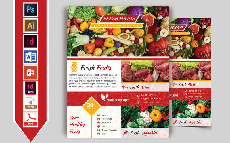 Download Фирменный стиль "Fresh Food Grocery Shop Flyer Vol-01 - Corporate Identity Template" / Fresh Food Grocery Shop Flyer Vol-01 - Corporate Identity Template - Фирменный стиль fresh,food,pure,flyer,poster,grocery,shop,psd,eps,indesign,ms,word,powerpoint,idml,vector,pdf,print,template,ready,a4