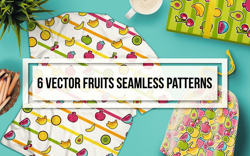 Download Pattern "Happy Fruits Seamless Set Pattern" / Happy Fruits Seamless Set Pattern - Pattern на тему графика fun,painted,hand-drawn,illustration,poster,design,cute,sweet,food,fashion,decorative,nature,summer,vector,texture,natural,fabric,art,color,tropical,fresh,abstract,style,yellow,flat,green,oran