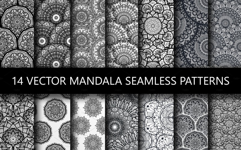 Download Pattern "Mandala Seamless Set Pattern" / Mandala Seamless Set Pattern - Pattern на тему графика wedding,invitation,card,vintage,illustration,design,template,retro,greeting,fashion,decorative,ornamental,vector,floral,boho,texture,fabric,round,art,tattoo,brochure,sun,hand,flyer,bohemian,s