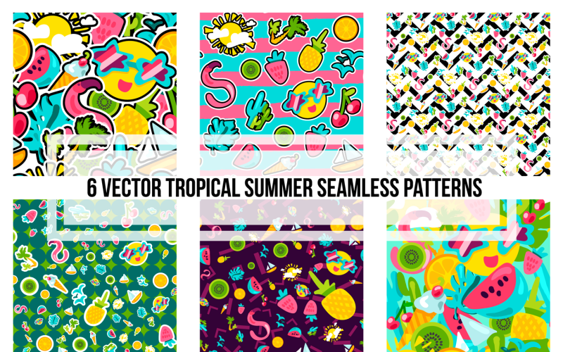 Download Pattern "Tropical Summer Set Pattern" / Tropical Summer Set Pattern - Pattern на тему графика retro,cute,sweet,fashion,summer,vector,beach,tropical,island,cactus,sun,palm,holiday,travel,ornament,flat,season,background,vacation,sea,print,cartoon,ocean,sunny,positive,smile,doodle,patter