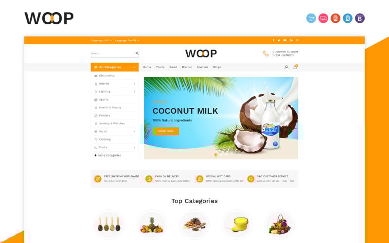 woop продуктовый магазин шаблон opencart