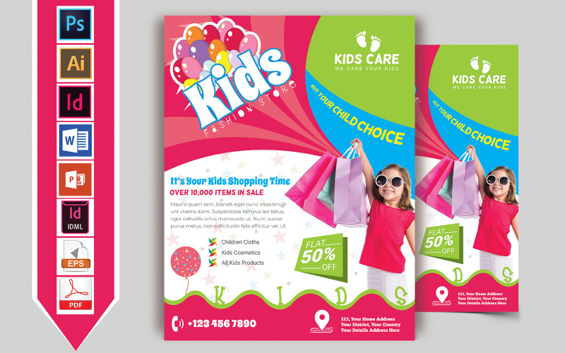 Download Фирменный стиль "Kids Fashion Shop Flyer Vol-01 - Corporate Identity Template" / Kids Fashion Shop Flyer Vol-01 - Corporate Identity Template - Фирменный стиль kids,fashion,shop,shopping,flyer,baby,psd,eps,vector,indesign,ms,word,print,discount