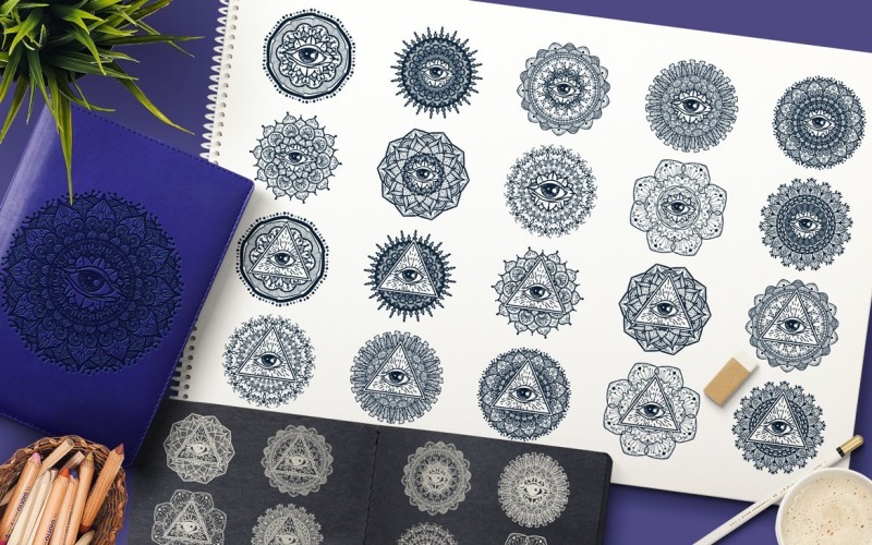 Download Фирменный стиль "Mystical Mandala With Eye - Corporate Identity Template" / Mystical Mandala With Eye - Corporate Identity Template - Фирменный стиль на тему графика vintage,hipster,illustration,design,sign,retro,decorative,vector,boho,fabric,art,tattoo,bohemian,magic,yoga,background,science,print,icon,drawing,element,meditation,mysterious,outline,eye,iso
