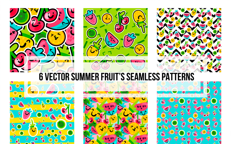 Download Pattern "Summer Fruits Set Pattern" / Summer Fruits Set Pattern - Pattern на тему графика fun,sweet,food,kids,children,fashion,nature,summer,vector,natural,organic,art,happy,tropical,fresh,ornament,flat,health,baby,decoration,farm,menu,background,print,emoji,cartoon,funny,characte