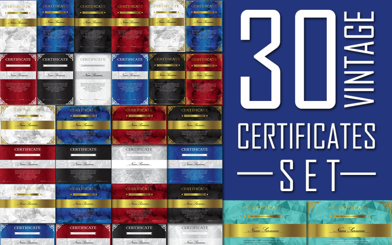 Download Фирменный стиль "30 Vintage Certificates Set - Corporate Identity Template" / 30 Vintage Certificates Set - Corporate Identity Template - Фирменный стиль на тему графика calligraphy,invitation,vintage,illustration,design,template,letterpress,retro,elegant,elements,decorative,vector,antique,calligraphic,stamp,ornament,gold,business,scroll,decoration,education,