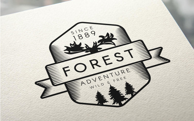 Download Фирменный стиль "Vintage Forest Moose Badge - Corporate Identity Template" / Vintage Forest Moose Badge - Corporate Identity Template - Фирменный стиль на тему графика typography,vintage,logo,illustration,label,template,retro,nature,vector,logotype,text,art,clipart,holiday,badge,tree,forest,black,camping,hiking,traveling,silhouette,ribbon,line,park,contour,