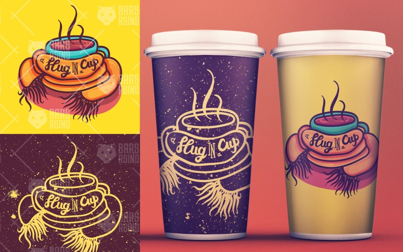 Download Иллюстрация "Autumn - a Hug In a Cup - Illustration" / Autumn - a Hug In a Cup - Illustration - Иллюстрация на тему графика lettering,card,logo,hand-drawn,illustration,poster,design,template,greeting,web,coffee,fall,autumn,winter,minimal,vector,simple,logotype,text,art,color,clipart,flat,shop,tree,colorful,season,