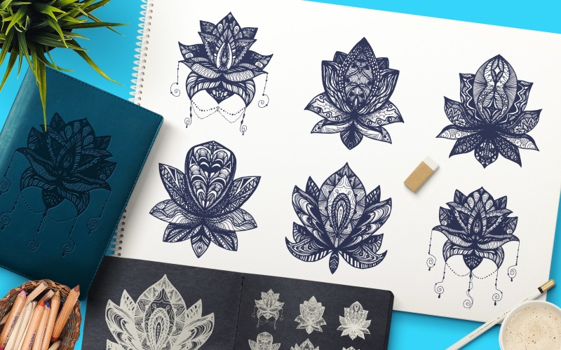 Download Фирменный стиль "Boho Mandala Lotuses - Corporate Identity Template" / Boho Mandala Lotuses - Corporate Identity Template - Фирменный стиль на тему графика vintage,illustration,sign,romantic,decorative,beautiful,nature,vector,beauty,floral,boho,art,tattoo,bohemian,ornament,spa,decoration,yoga,flower,print,element,plant,meditation,doodle,mandala,