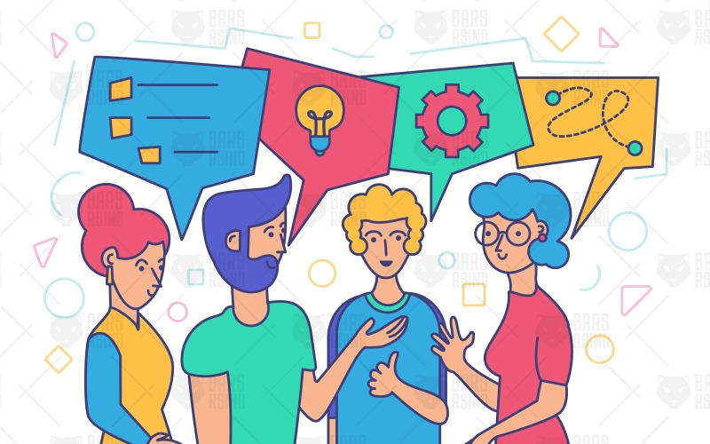 Download Фирменный стиль "Creative Idea Discussion - Corporate Identity Template" / Creative Idea Discussion - Corporate Identity Template - Фирменный стиль на тему графика modern,illustration,design,casual,web,vector,woman,female,company,flat,creative,professional,management,corporate,business,technology,marketing,manager,startup,meeting,community,team,graphic,