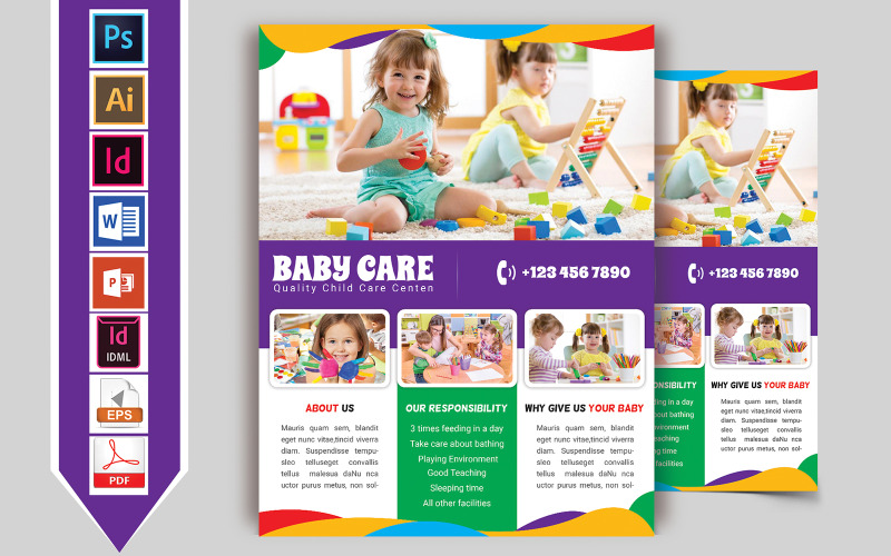 Download Фирменный стиль "Baby Care Flyer Vol-02 - Corporate Identity Template" / Baby Care Flyer Vol-02 - Corporate Identity Template - Фирменный стиль baby,child,care,flyer,psd,eps,indesign,ms,word,powerpoint,idml,vector,poster,pdf,print,template,ready,dl,rack,card