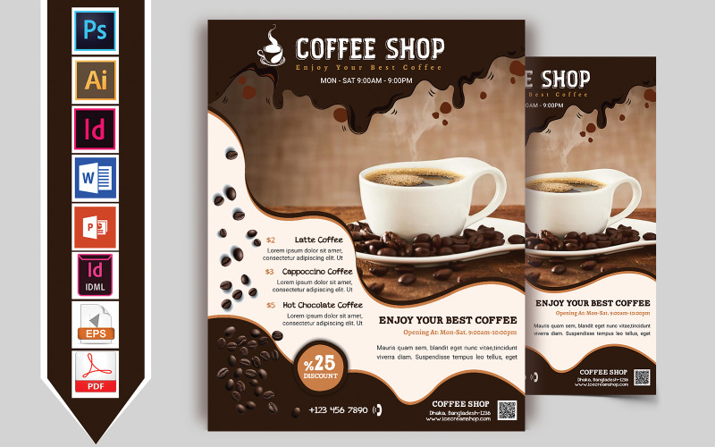 Download Фирменный стиль "Coffee Shop Flyer Vol-02 - Corporate Identity Template" / Coffee Shop Flyer Vol-02 - Corporate Identity Template - Фирменный стиль coffee,shop,stall,tea,dl,flyer,rack,card,teal,psd,eps,indesign,ms,word,powerpoint,idml,vector,pdf,print,template