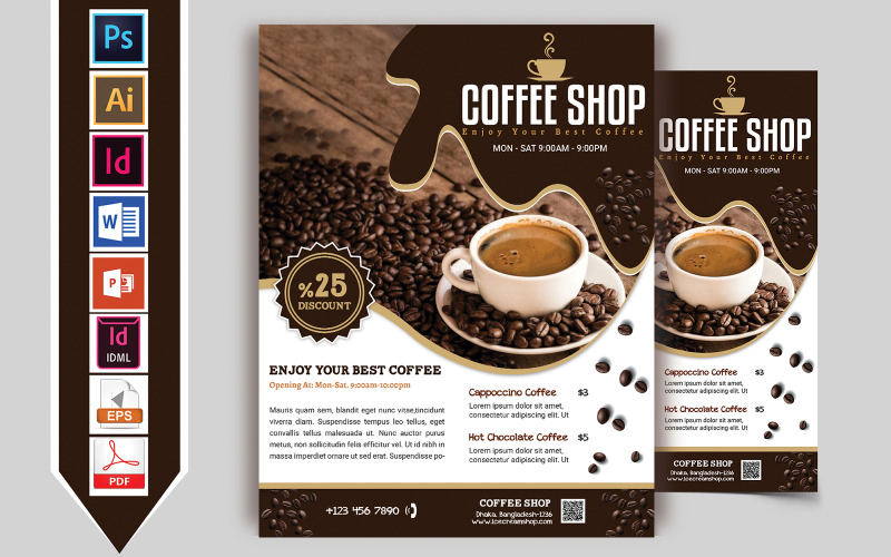 Download Фирменный стиль "Coffee Shop Flyer Vol-03 - Corporate Identity Template" / Coffee Shop Flyer Vol-03 - Corporate Identity Template - Фирменный стиль coffee,shop,stall,tea,dl,flyer,rack,card,teal,psd,eps,indesign,ms,word,powerpoint,idml,vector,pdf,print,template