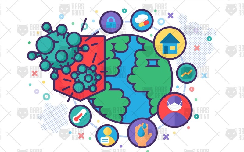 Download Фирменный стиль "Global Pandemic Protection Concept - Corporate Identity Template" / Global Pandemic Protection Concept - Corporate Identity Template - Фирменный стиль на тему графика type,typography,illustration,poster,design,sign,vector,flat,health,healthy,medical,coronavirus,background,medicine,science,graphic,home,infographic,banner,people,human,pandemic,death,corona,v