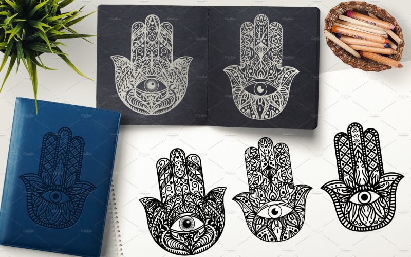 Download Фирменный стиль "Hamsa Hand Cliparts Set - Corporate Identity Template" / Hamsa Hand Cliparts Set - Corporate Identity Template - Фирменный стиль на тему графика hand-drawn,illustration,vector,art,clipart,palm,hand,abstract,pack,ornament,religious,background,black,white,drawing,outline,set,eye,doodle,isolated,mandala,arabic,asian,pattern,islam,ornate,