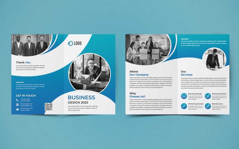 Бизнес-брошюра, сложенная в два сложения - шаблон фирменного стиля