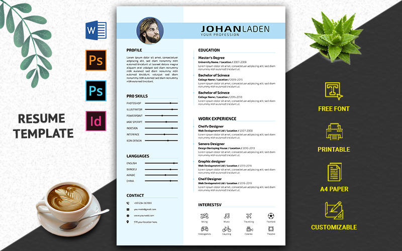 Download Резюме "Professional CV Resume Template" / Professional CV Resume Template - Резюме на тему графика cv,rsume,template,layered,a4,modern,minimal,letter,profational,creative,eaditable,word,indesign,cvdesign,docx,jobecv,elegent